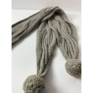 Banana Republic Gray Merino Wool Cashmere Cable‎ Knit Scarf Poms